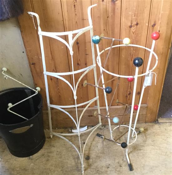 Metal pot stand, five buckets, etc